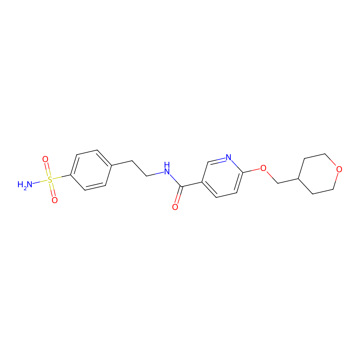 N-(4-sulfamoylphenethyl)-6-((tetrahydro-2H-pyran-4-yl)methoxy)nicotinamide molecular structure, CAS 2034616-20-9