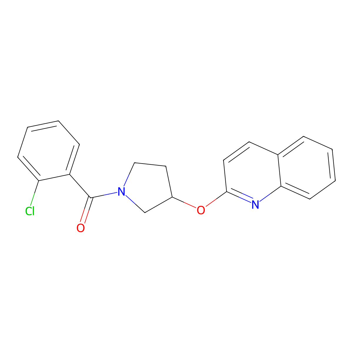 (2-Chlorophenyl)(3-(quinolin-2-yloxy)pyrrolidin-1-yl)methanone molecular structure, CAS 2034616-21-0