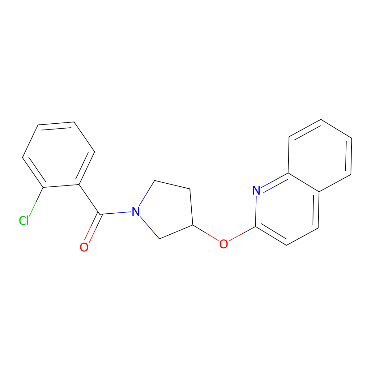 (2-Chlorophenyl)(3-(quinolin-2-yloxy)pyrrolidin-1-yl)methanone molecular structure, CAS 2034616-21-0