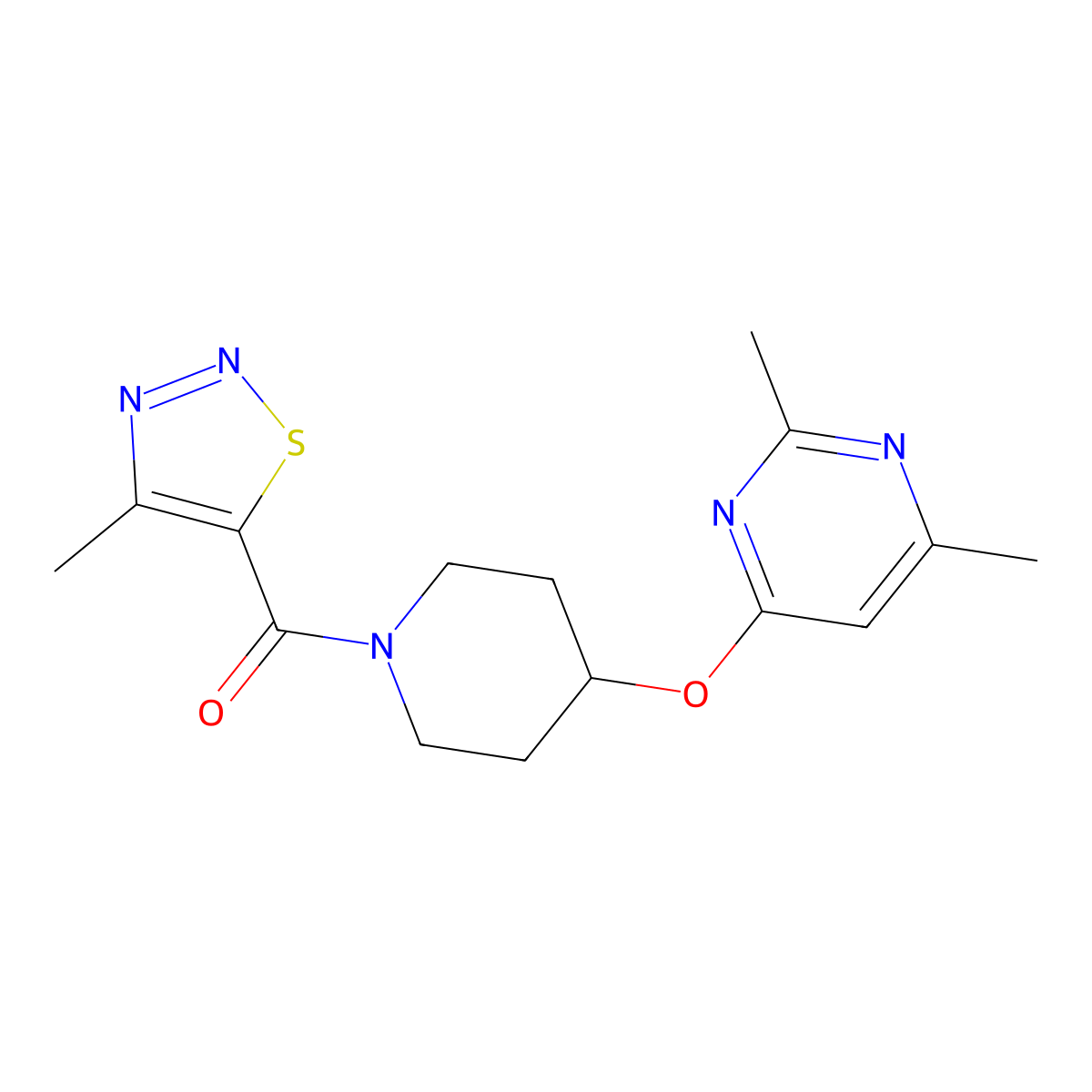 (4-((2,6-Dimethylpyrimidin-4-yl)oxy)piperidin-1-yl)(4-methyl-1,2,3-thiadiazol-5-yl)methanone molecular structure, CAS 2034616-22-1