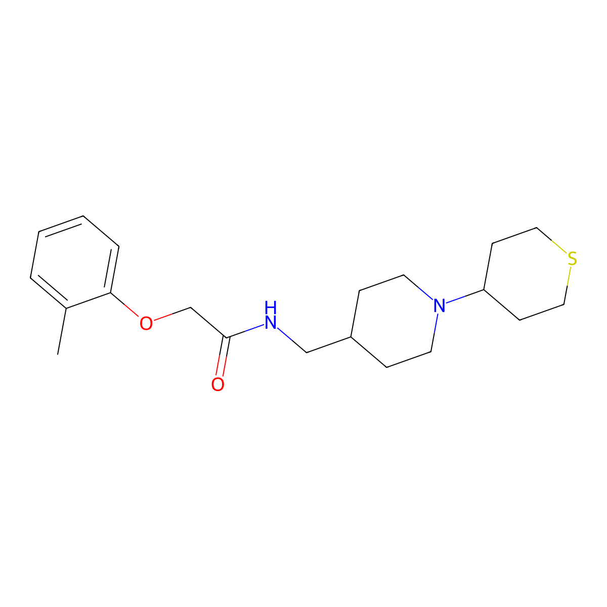 N-((1-(tetrahydro-2H-thiopyran-4-yl)piperidin-4-yl)methyl)-2-(o-tolyloxy)acetamide molecular structure, CAS 2034616-33-4