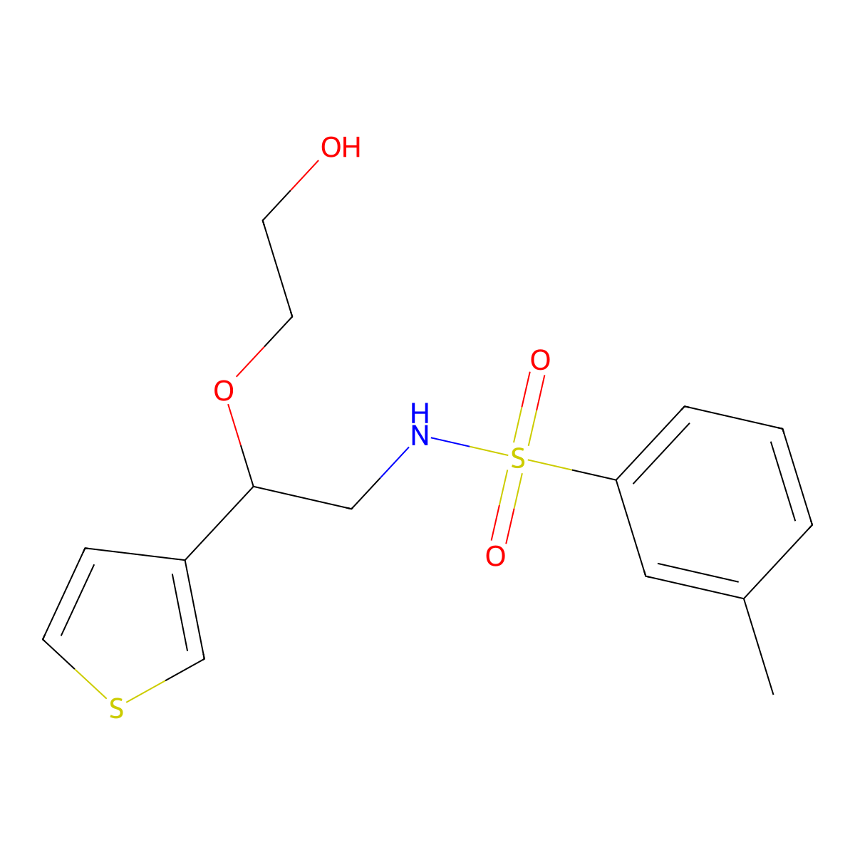 N-(2-(2-hydroxyethoxy)-2-(thiophen-3-yl)ethyl)-3-methylbenzenesulfonamide molecular structure, CAS 2034616-39-0