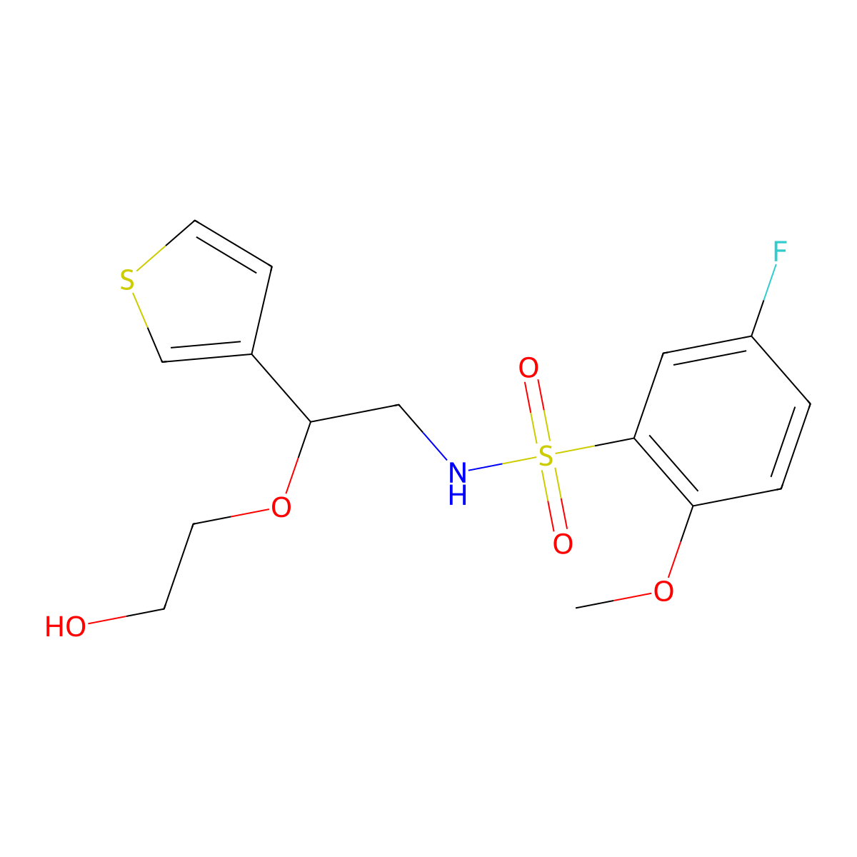 5-fluoro-N-(2-(2-hydroxyethoxy)-2-(thiophen-3-yl)ethyl)-2-methoxybenzenesulfonamide molecular structure, CAS 2034616-43-6