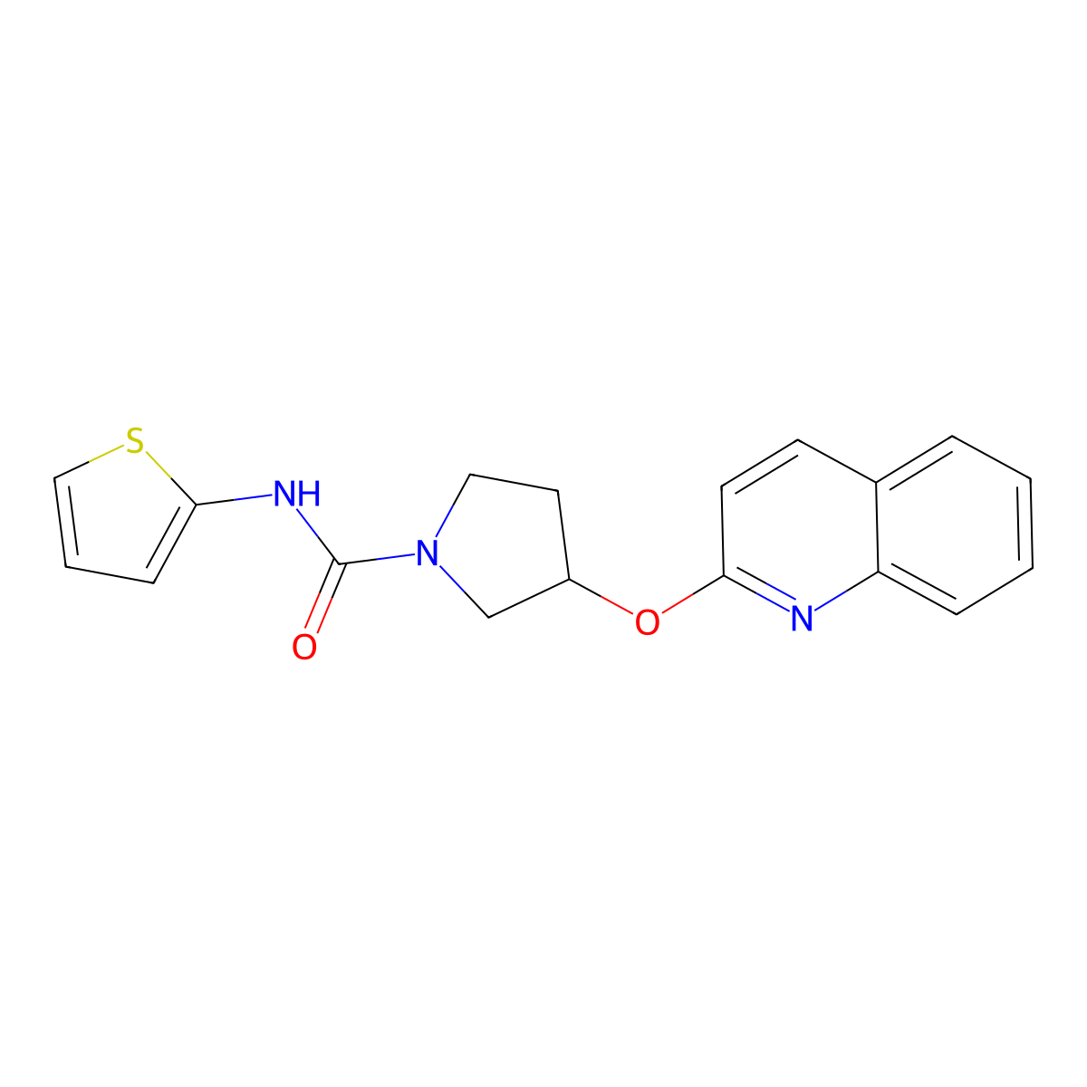 3-(quinolin-2-yloxy)-N-(thiophen-2-yl)pyrrolidine-1-carboxamide molecular structure, CAS 2034616-46-9