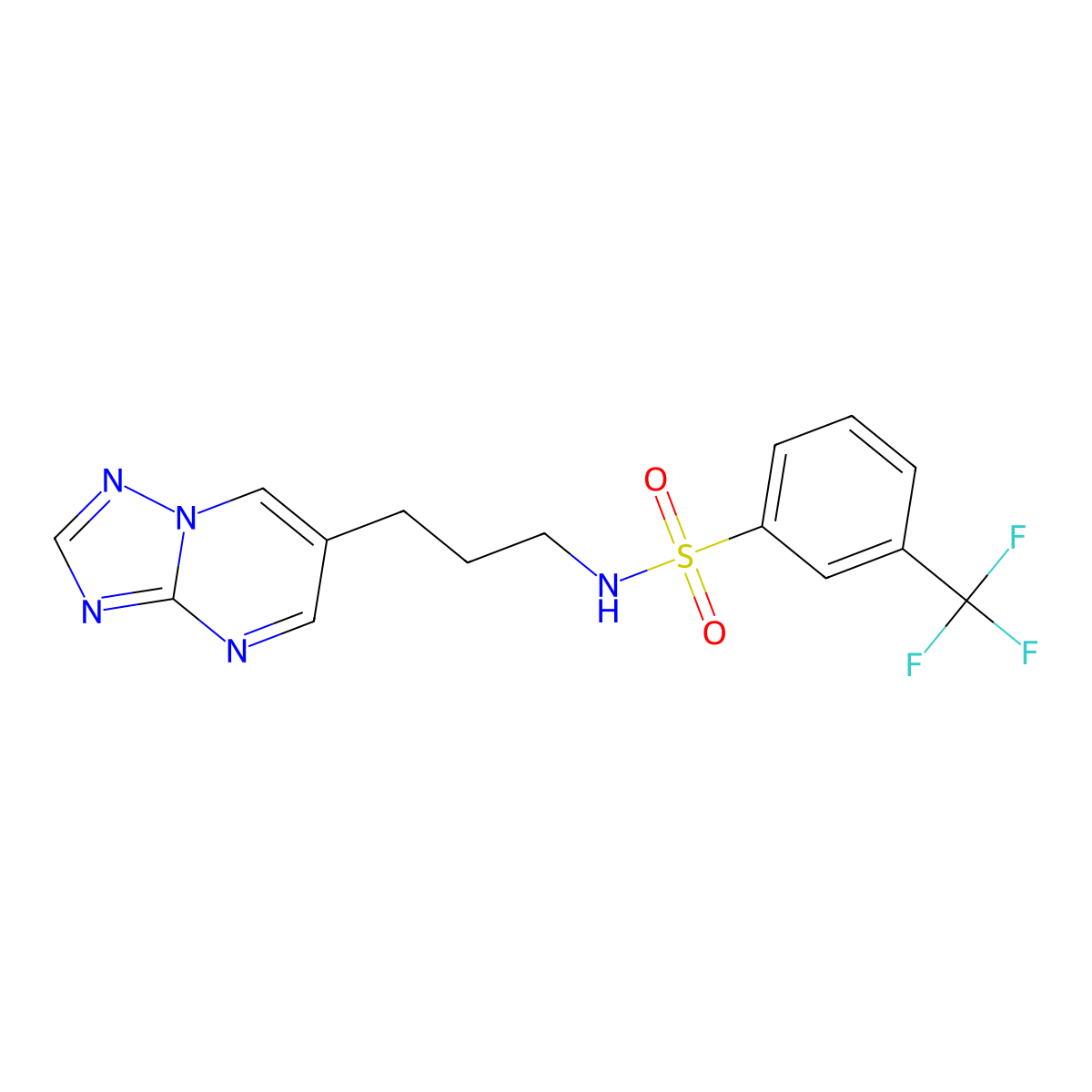 N-(3-([1,2,4]triazolo[1,5-a]pyrimidin-6-yl)propyl)-3-(trifluoromethyl)benzenesulfonamide molecular structure, CAS 2034616-49-2