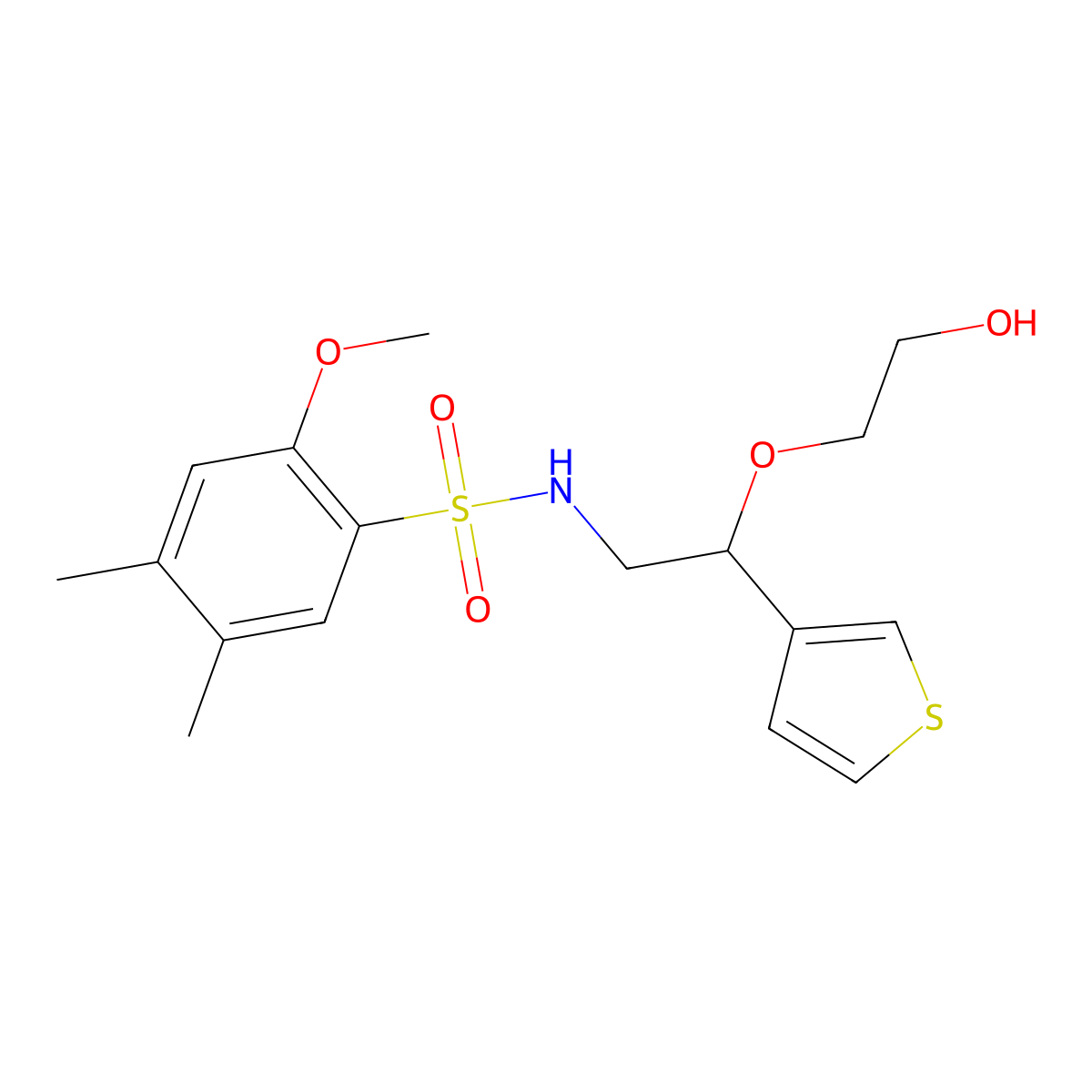 N-(2-(2-hydroxyethoxy)-2-(thiophen-3-yl)ethyl)-2-methoxy-4,5-dimethylbenzenesulfonamide molecular structure, CAS 2034616-56-1