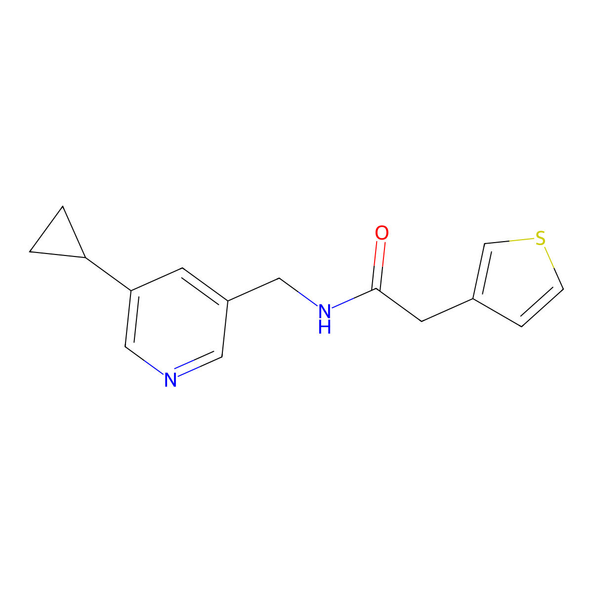 N-[(5-cyclopropylpyridin-3-yl)methyl]-2-(thiophen-3-yl)acetamide molecular structure, CAS 2034616-62-9