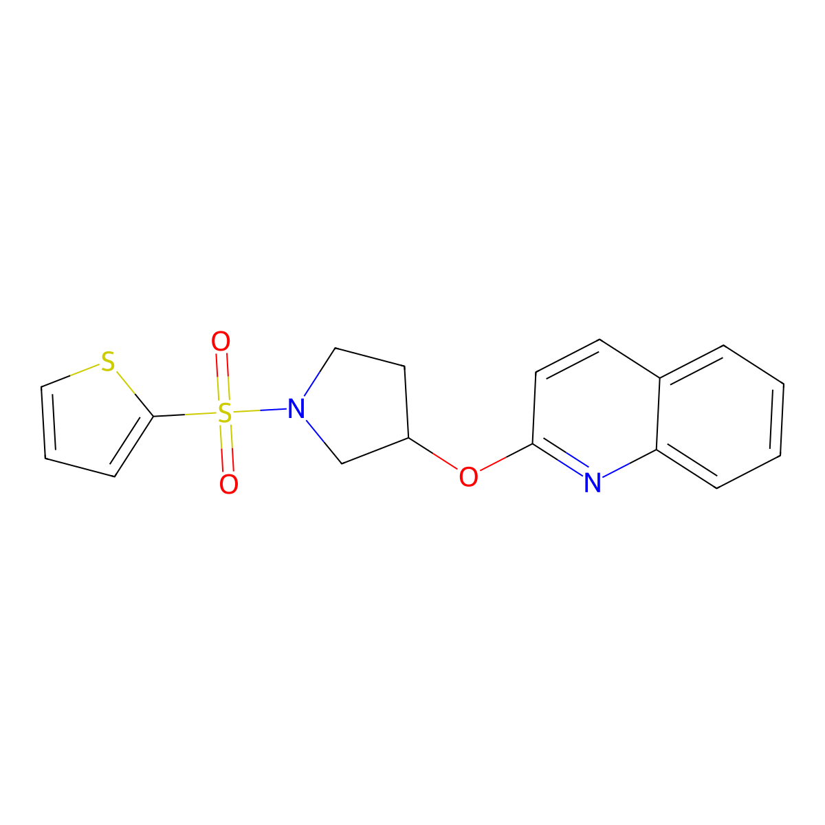 2-((1-(Thiophen-2-ylsulfonyl)pyrrolidin-3-yl)oxy)quinoline molecular structure, CAS 2034616-70-9
