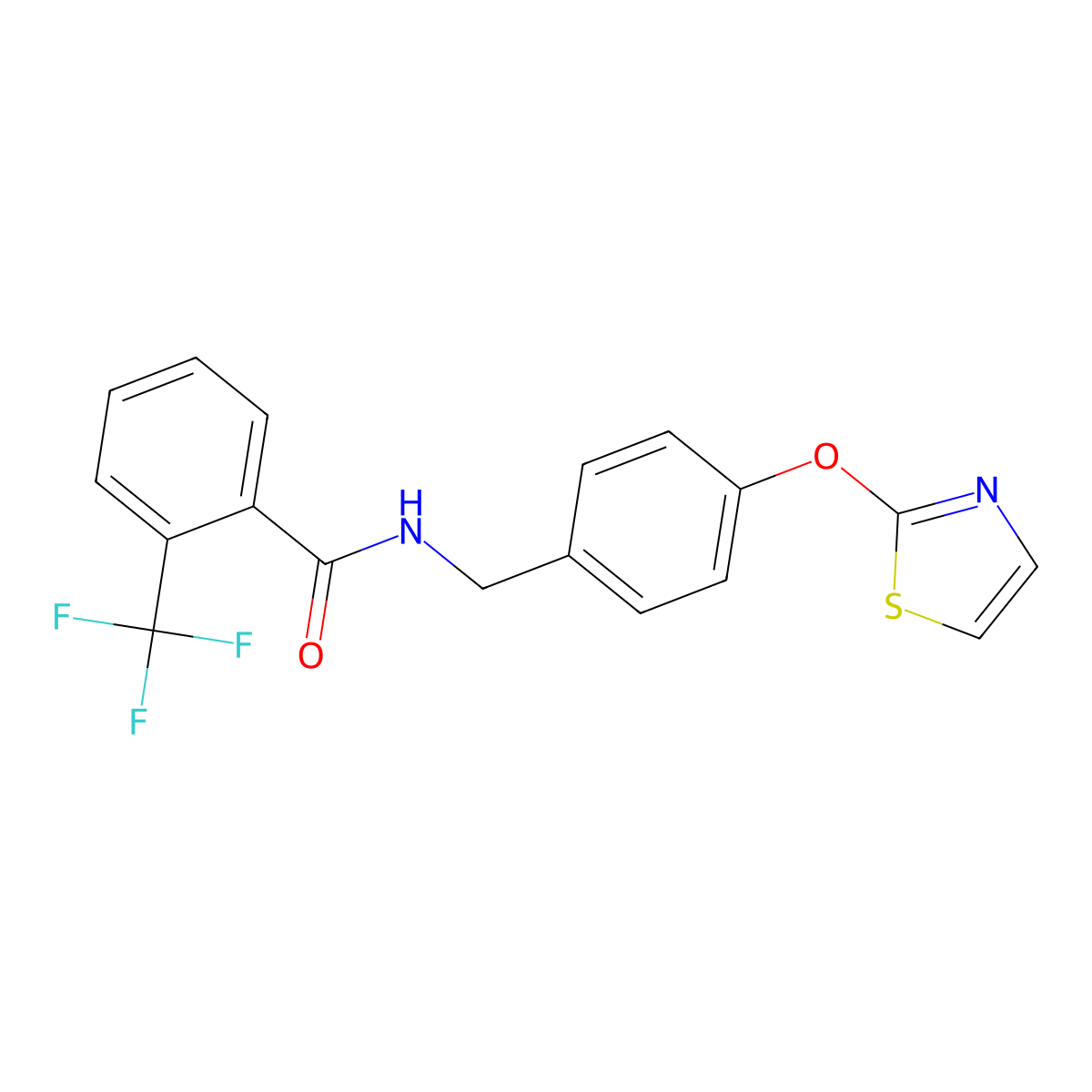 N-(4-(thiazol-2-yloxy)benzyl)-2-(trifluoromethyl)benzamide molecular structure, CAS 2034616-71-0