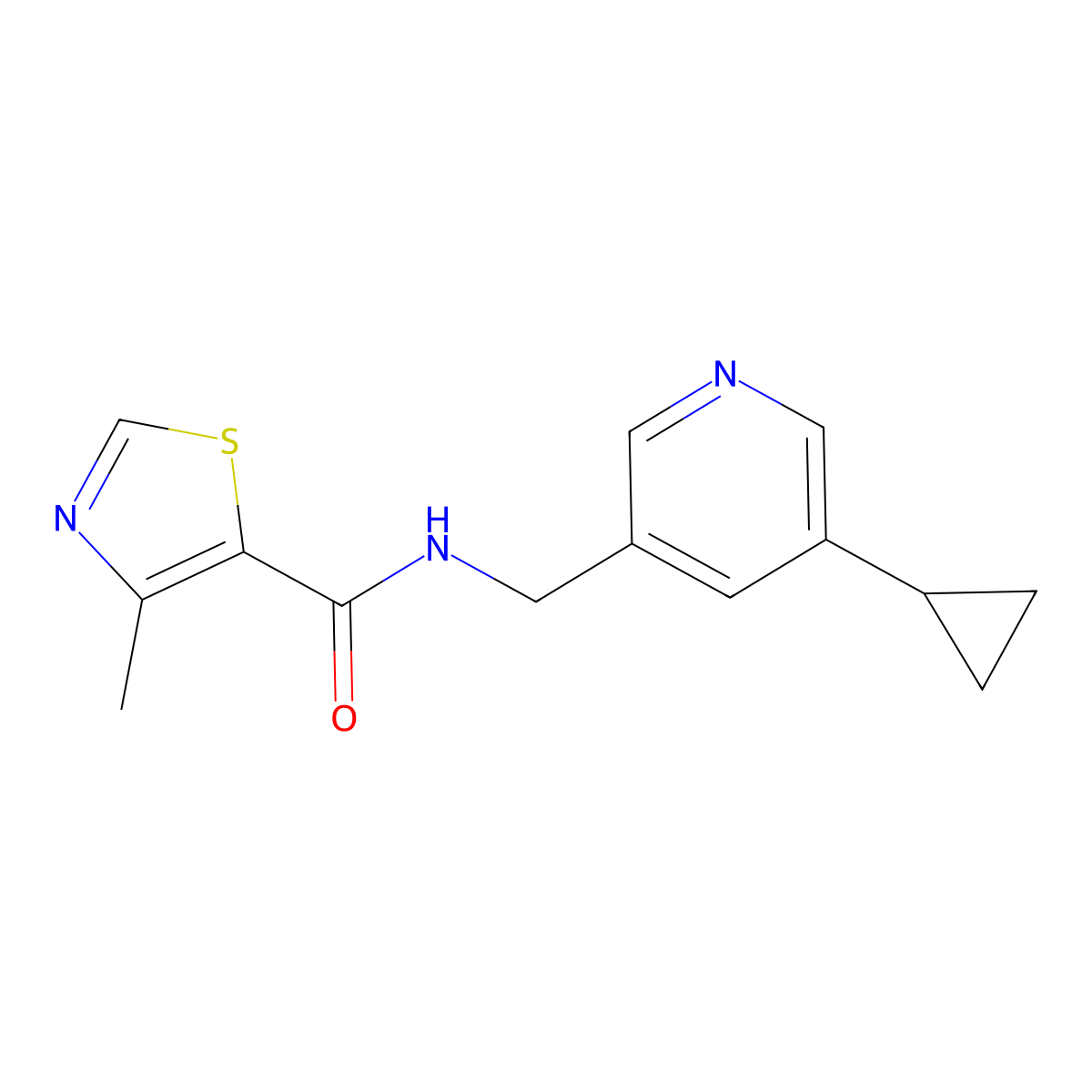 N-((5-cyclopropylpyridin-3-yl)methyl)-4-methylthiazole-5-carboxamide molecular structure, CAS 2034616-72-1