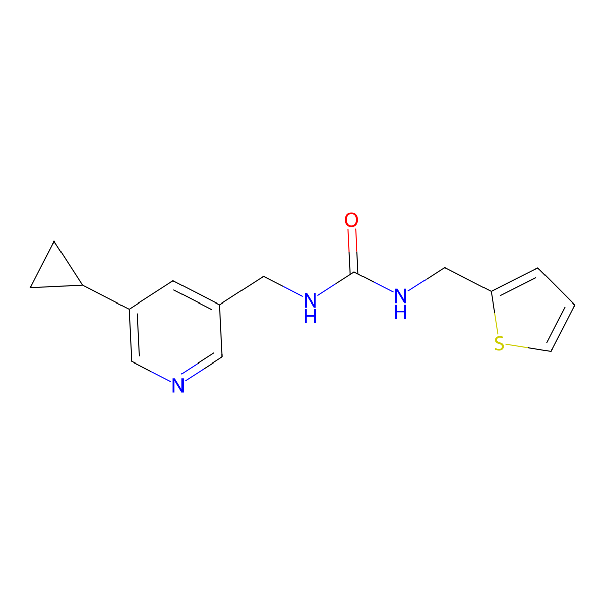 1-[(5-Cyclopropylpyridin-3-yl)methyl]-3-[(thiophen-2-yl)methyl]urea molecular structure, CAS 2034616-79-8