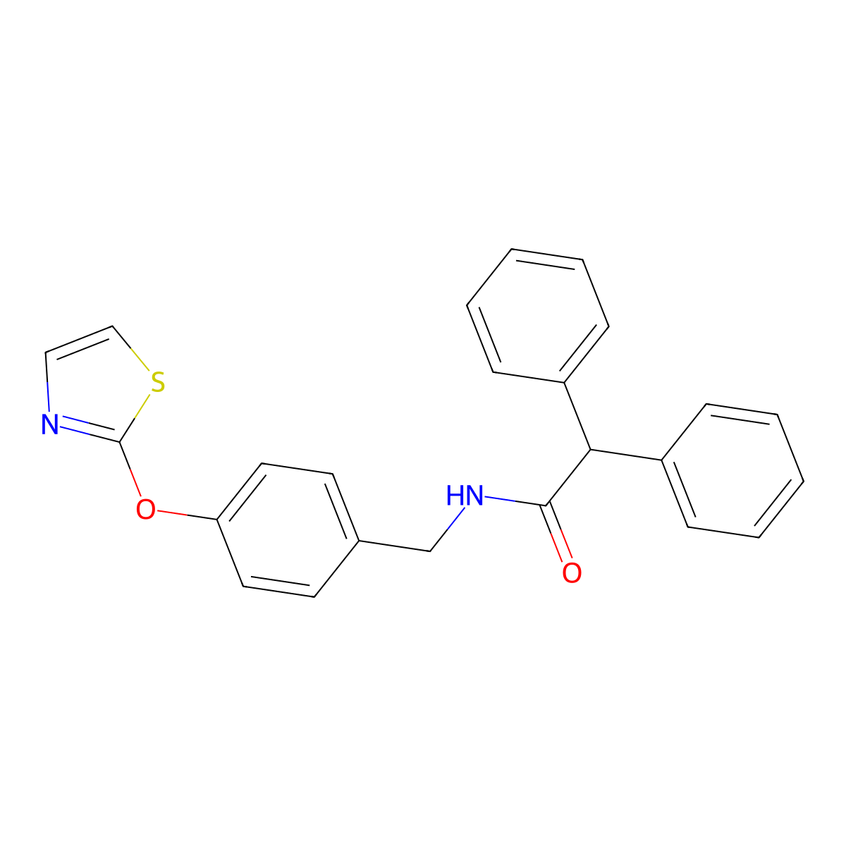 2,2-diphenyl-N-(4-(thiazol-2-yloxy)benzyl)acetamide molecular structure, CAS 2034616-84-5