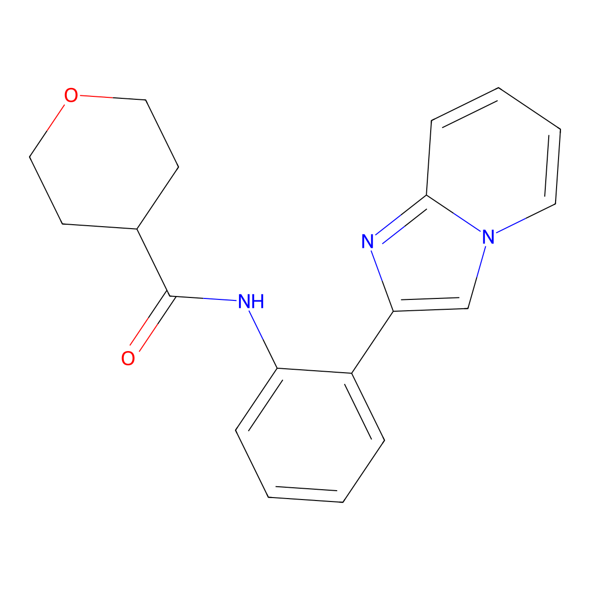 N-(2-(imidazo[1,2-a]pyridin-2-yl)phenyl)tetrahydro-2H-pyran-4-carboxamide molecular structure, CAS 2034616-85-6