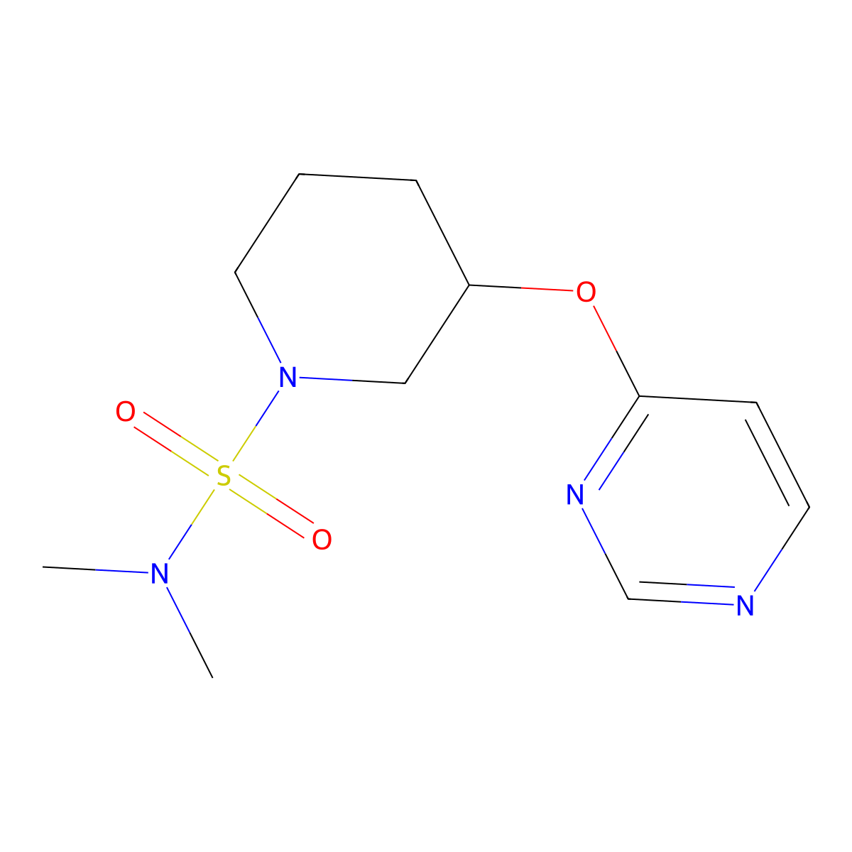 N,N-dimethyl-3-(pyrimidin-4-yloxy)piperidine-1-sulfonamide molecular structure, CAS 2034616-89-0