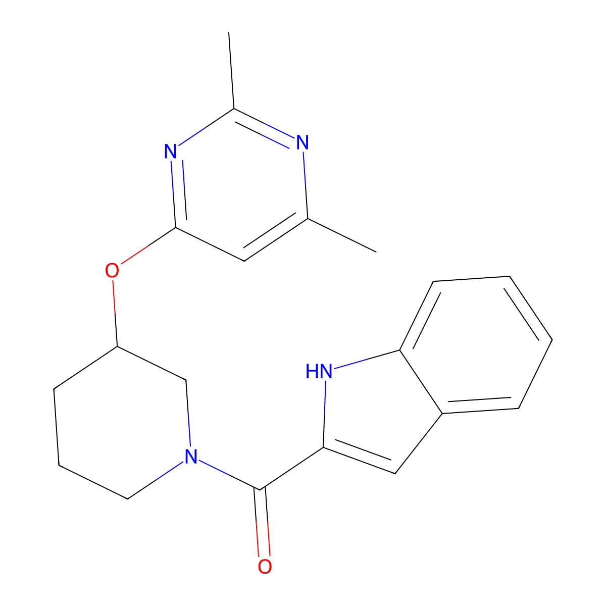 (3-((2,6-dimethylpyrimidin-4-yl)oxy)piperidin-1-yl)(1H-indol-2-yl)methanone molecular structure, CAS 2034616-94-7