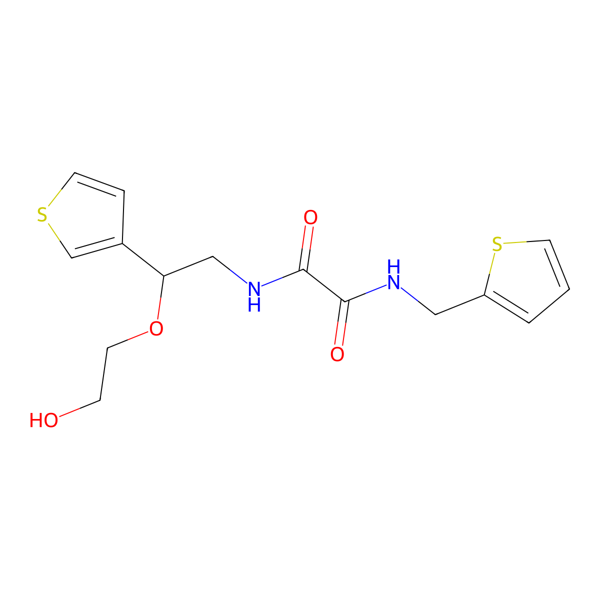 N1-(2-(2-hydroxyethoxy)-2-(thiophen-3-yl)ethyl)-N2-(thiophen-2-ylmethyl)oxalamide molecular structure, CAS 2034616-98-1