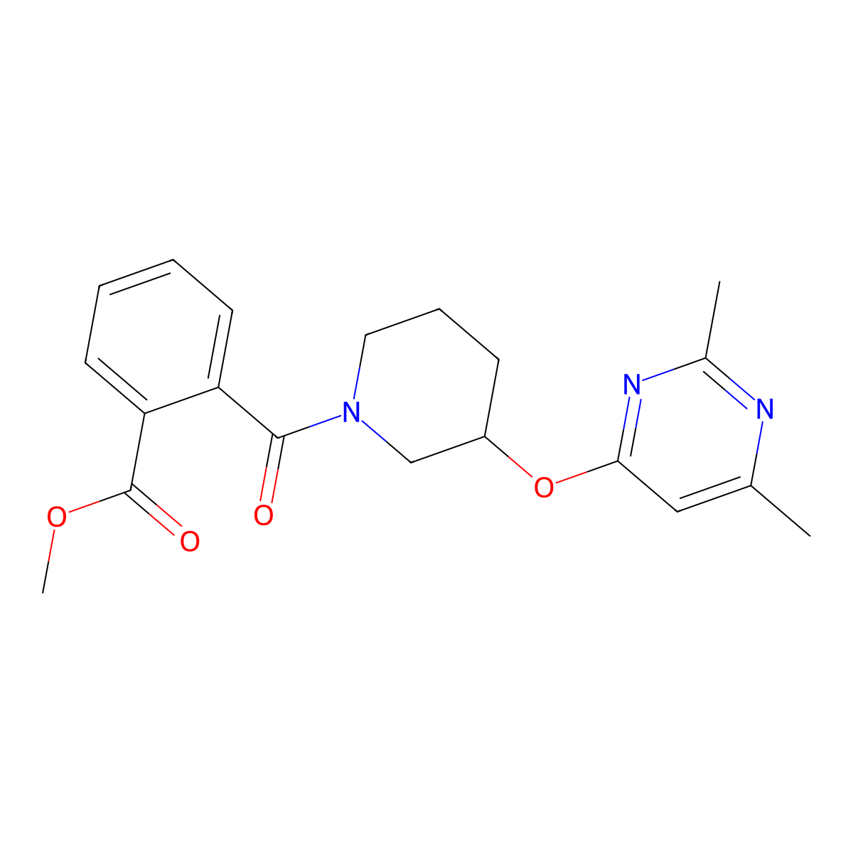 Methyl 2-(3-((2,6-dimethylpyrimidin-4-yl)oxy)piperidine-1-carbonyl)benzoate molecular structure, CAS 2034617-16-6