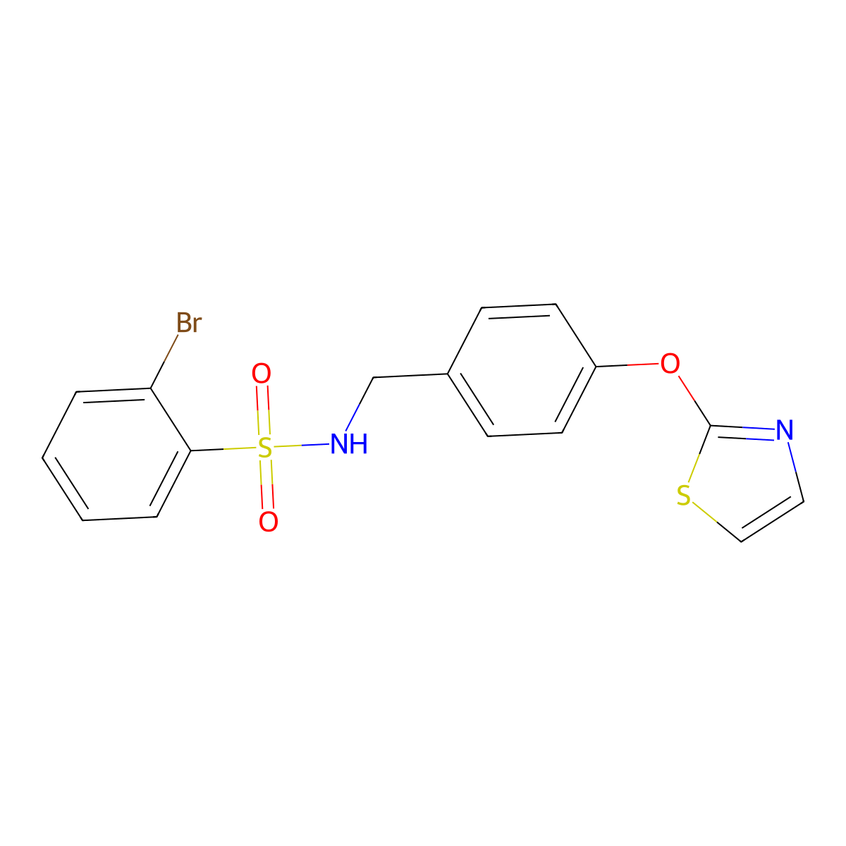 2-bromo-N-(4-(thiazol-2-yloxy)benzyl)benzenesulfonamide molecular structure, CAS 2034617-19-9