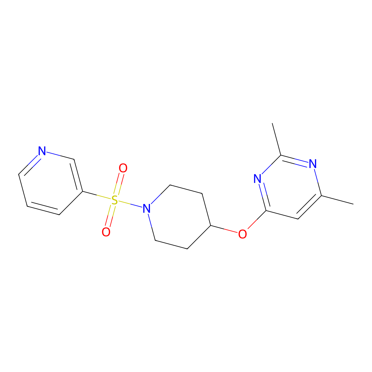 2,4-Dimethyl-6-((1-(pyridin-3-ylsulfonyl)piperidin-4-yl)oxy)pyrimidine molecular structure, CAS 2034617-25-7