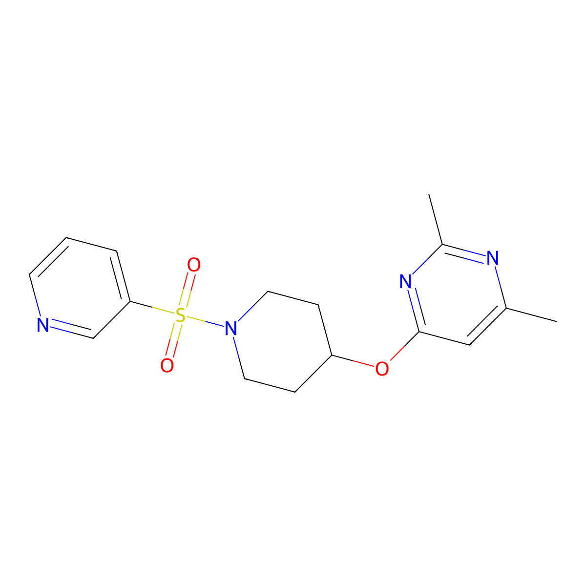 2,4-Dimethyl-6-((1-(pyridin-3-ylsulfonyl)piperidin-4-yl)oxy)pyrimidine molecular structure, CAS 2034617-25-7