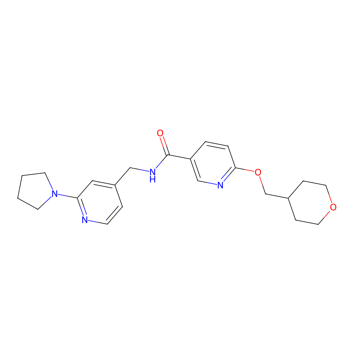 N-((2-(pyrrolidin-1-yl)pyridin-4-yl)methyl)-6-((tetrahydro-2H-pyran-4-yl)methoxy)nicotinamide molecular structure, CAS 2034617-37-1
