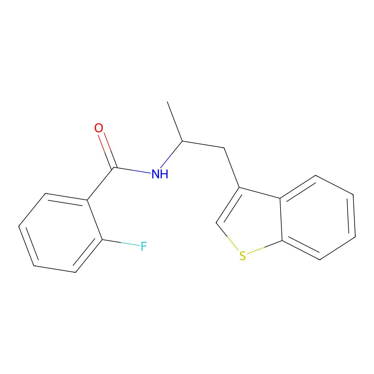 N-(1-(benzo[b]thiophen-3-yl)propan-2-yl)-2-fluorobenzamide molecular structure, CAS 2034617-38-2