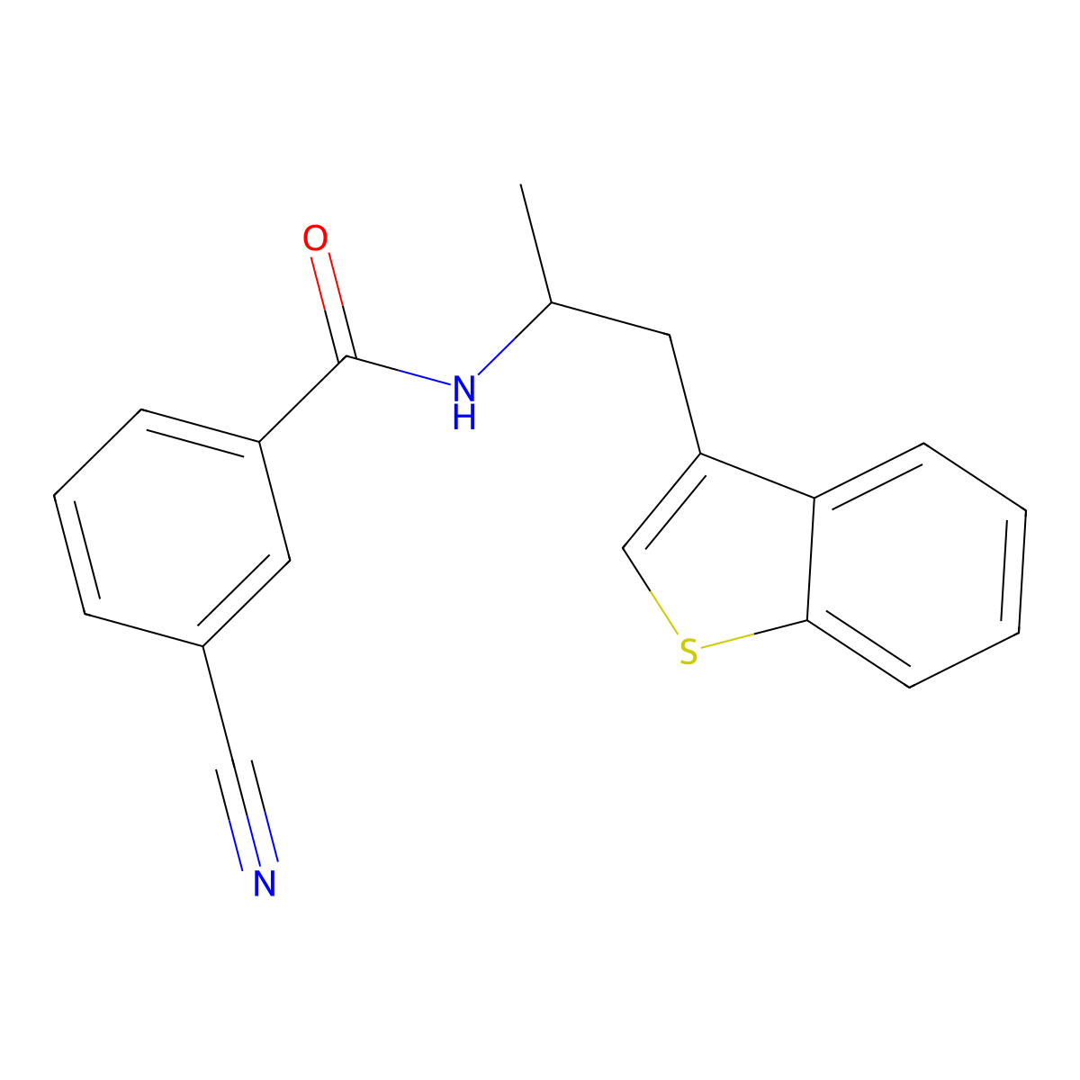 N-(1-(benzo[b]thiophen-3-yl)propan-2-yl)-3-cyanobenzamide molecular structure, CAS 2034617-42-8