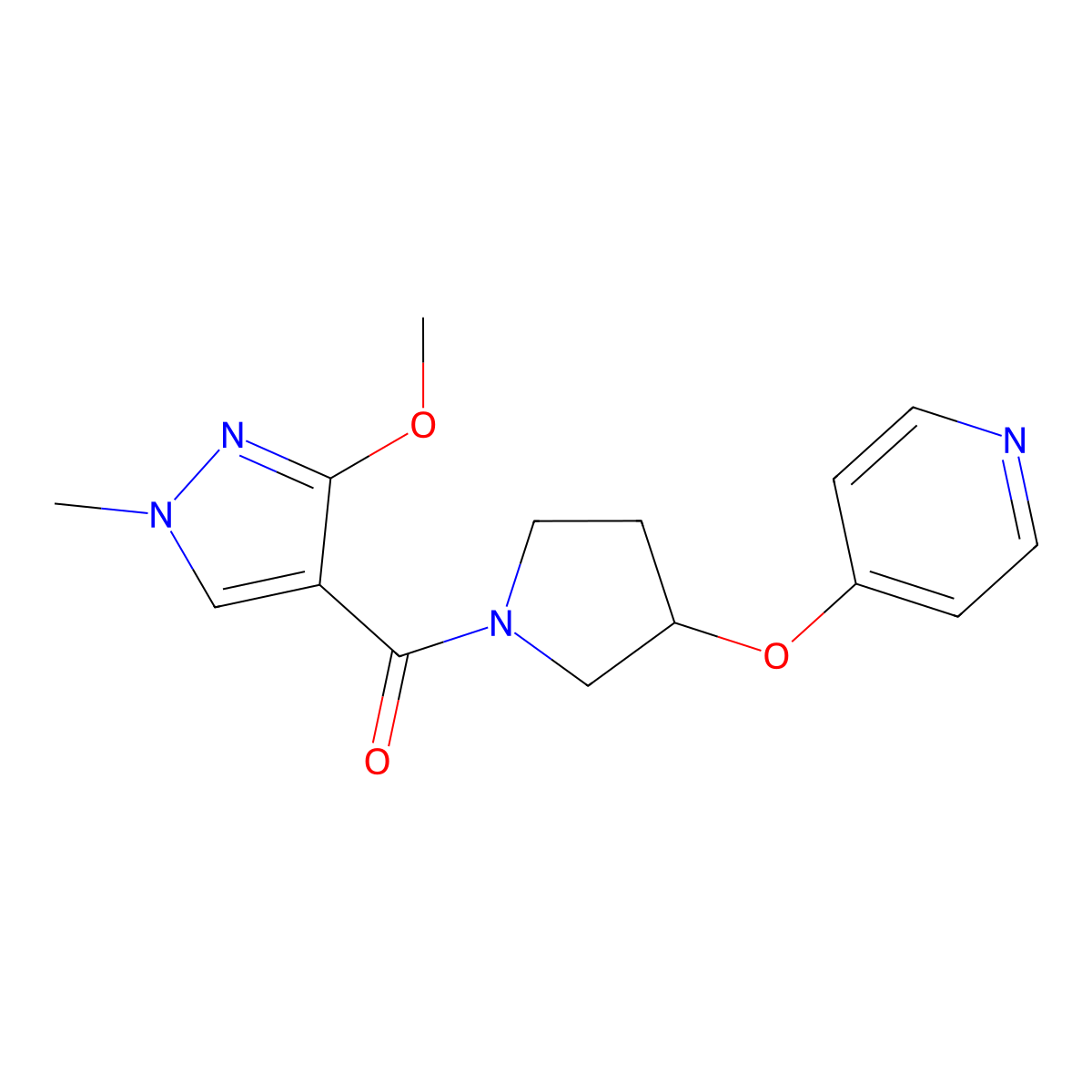 (3-methoxy-1-methyl-1H-pyrazol-4-yl)(3-(pyridin-4-yloxy)pyrrolidin-1-yl)methanone molecular structure, CAS 2034617-43-9