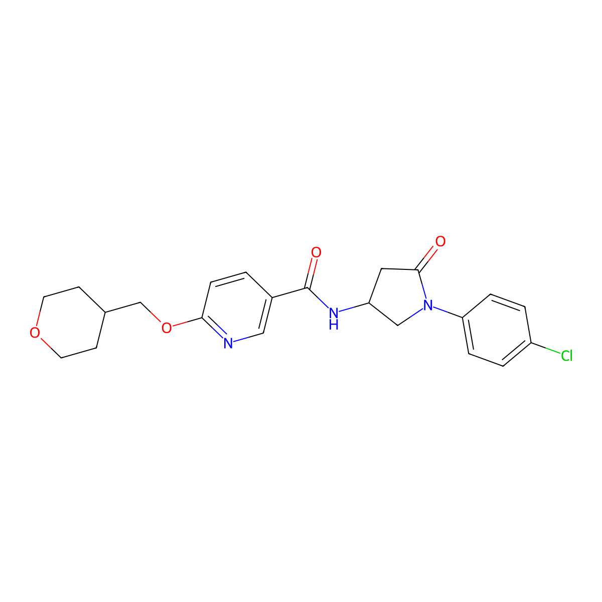 N-(1-(4-chlorophenyl)-5-oxopyrrolidin-3-yl)-6-((tetrahydro-2H-pyran-4-yl)methoxy)nicotinamide molecular structure, CAS 2034617-48-4