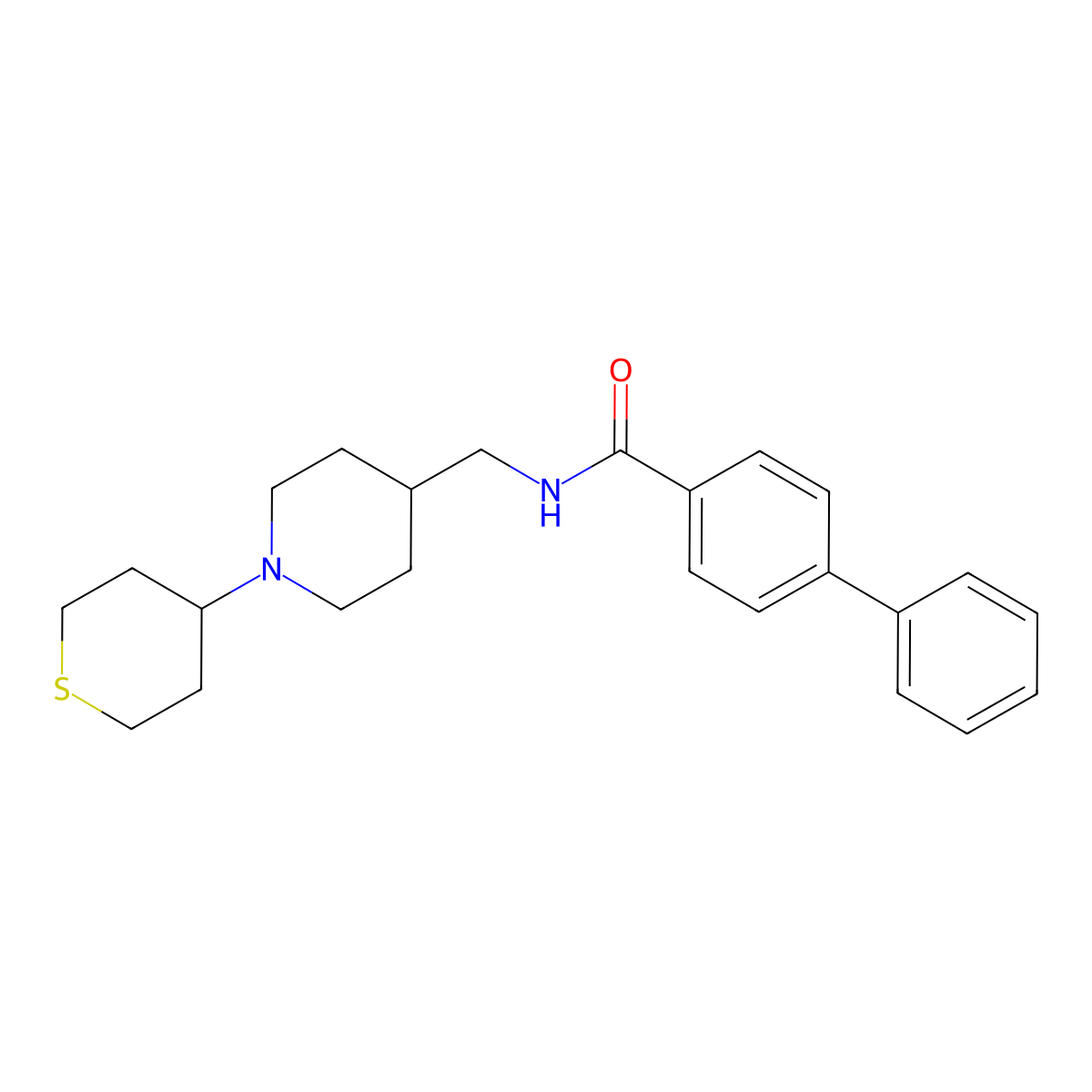 N-((1-(tetrahydro-2H-thiopyran-4-yl)piperidin-4-yl)methyl)-[1,1'-biphenyl]-4-carboxamide molecular structure, CAS 2034617-49-5