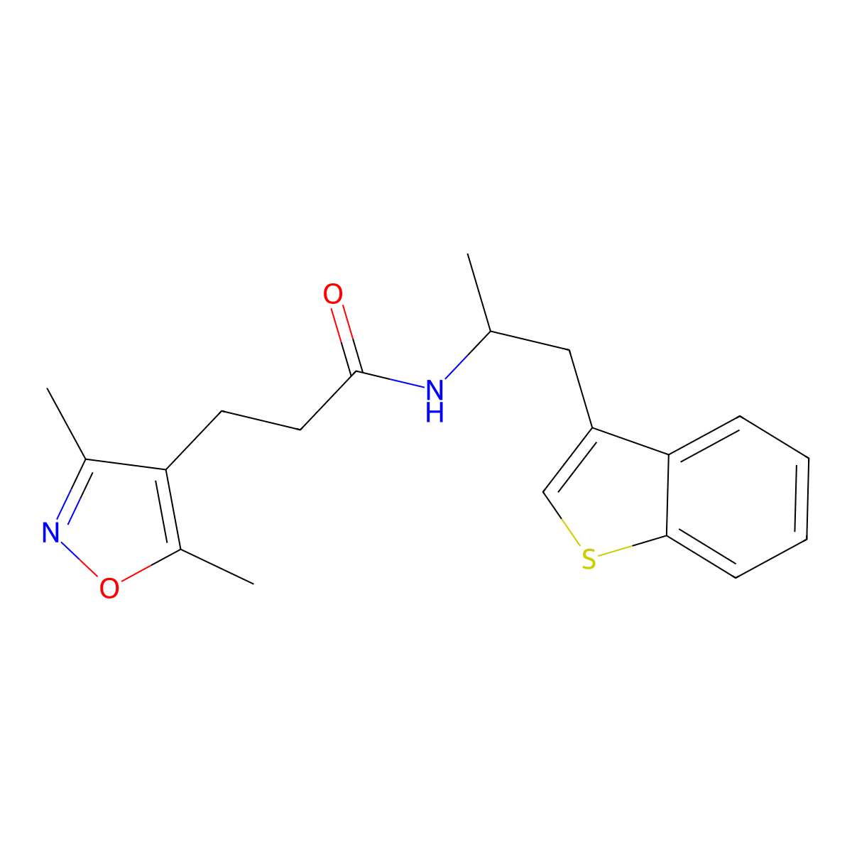 N-(1-(benzo[b]thiophen-3-yl)propan-2-yl)-3-(3,5-dimethylisoxazol-4-yl)propanamide molecular structure, CAS 2034617-52-0
