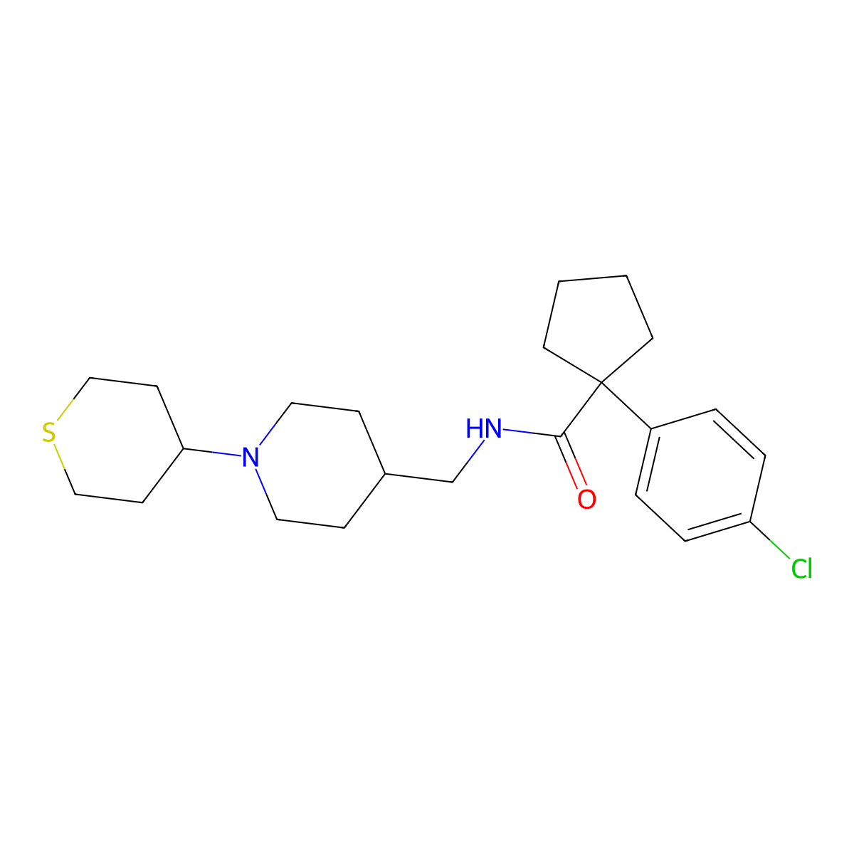 1-(4-chlorophenyl)-N-((1-(tetrahydro-2H-thiopyran-4-yl)piperidin-4-yl)methyl)cyclopentanecarboxamide molecular structure, CAS 2034617-53-1