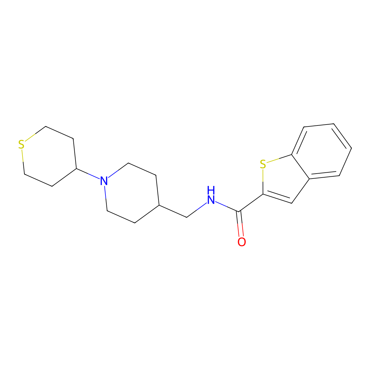 N-{[1-(thian-4-yl)piperidin-4-yl]methyl}-1-benzothiophene-2-carboxamide molecular structure, CAS 2034617-61-1