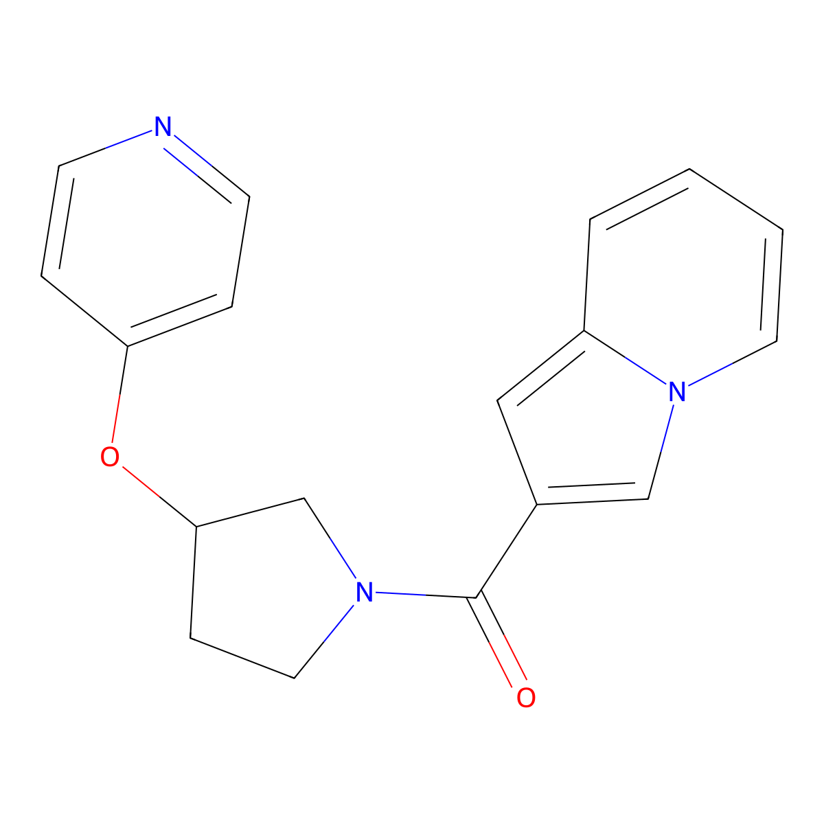 Indolizin-2-yl(3-(pyridin-4-yloxy)pyrrolidin-1-yl)methanone molecular structure, CAS 2034617-64-4