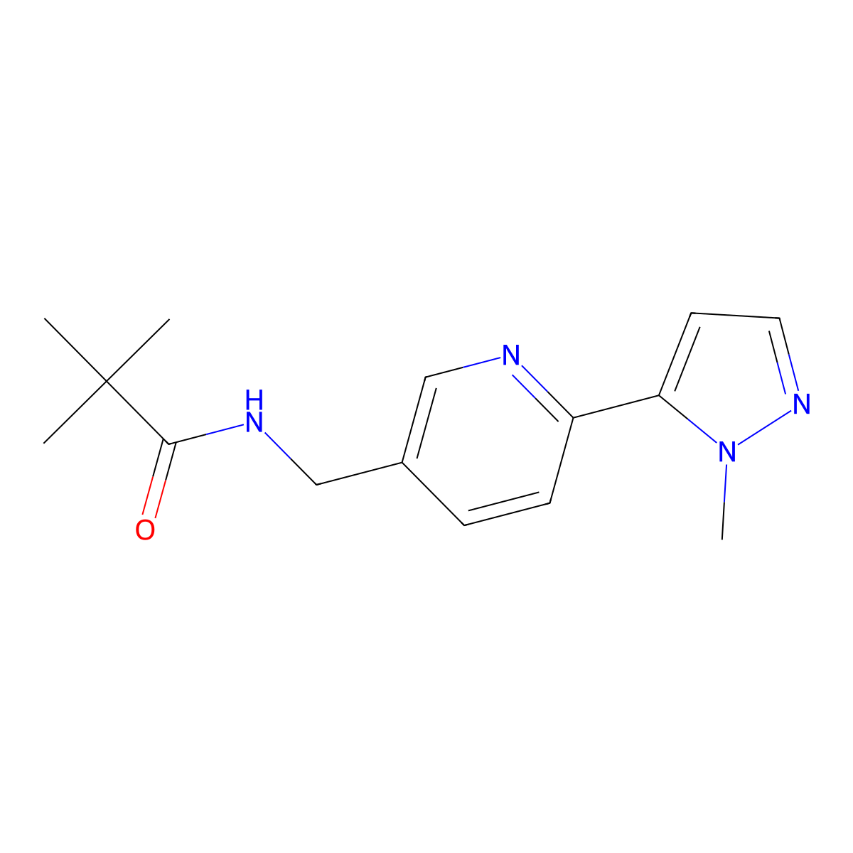 N-((6-(1-methyl-1H-pyrazol-5-yl)pyridin-3-yl)methyl)pivalamide molecular structure, CAS 2034617-70-2