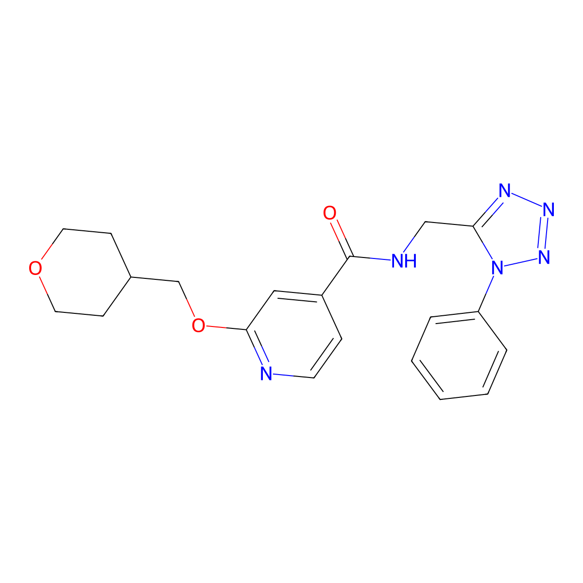 N-((1-phenyl-1H-tetrazol-5-yl)methyl)-2-((tetrahydro-2H-pyran-4-yl)methoxy)isonicotinamide molecular structure, CAS 2034617-71-3