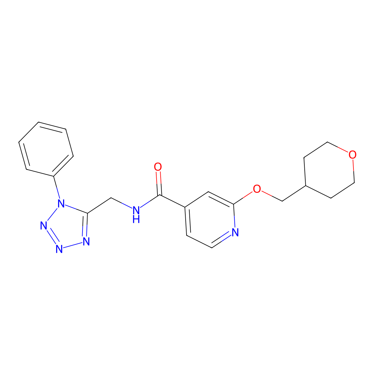 N-((1-phenyl-1H-tetrazol-5-yl)methyl)-2-((tetrahydro-2H-pyran-4-yl)methoxy)isonicotinamide molecular structure, CAS 2034617-71-3