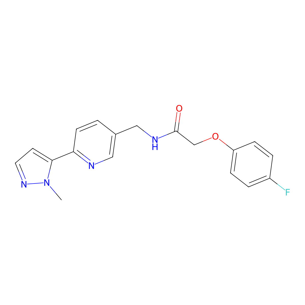 2-(4-fluorophenoxy)-N-{[6-(1-methyl-1H-pyrazol-5-yl)pyridin-3-yl]methyl}acetamide molecular structure, CAS 2034617-74-6