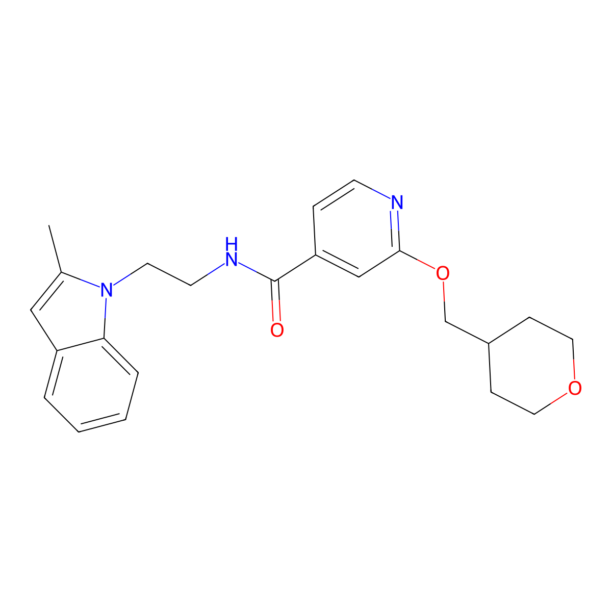 N-(2-(2-methyl-1H-indol-1-yl)ethyl)-2-((tetrahydro-2H-pyran-4-yl)methoxy)isonicotinamide molecular structure, CAS 2034617-75-7