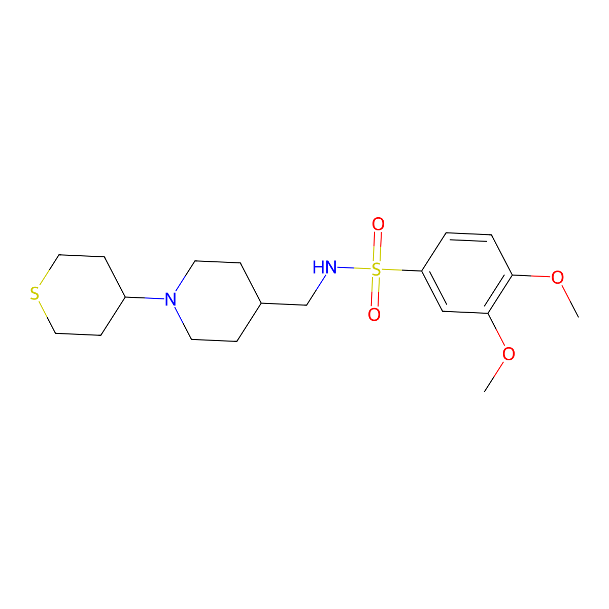 3,4-dimethoxy-N-((1-(tetrahydro-2H-thiopyran-4-yl)piperidin-4-yl)methyl)benzenesulfonamide molecular structure, CAS 2034617-77-9
