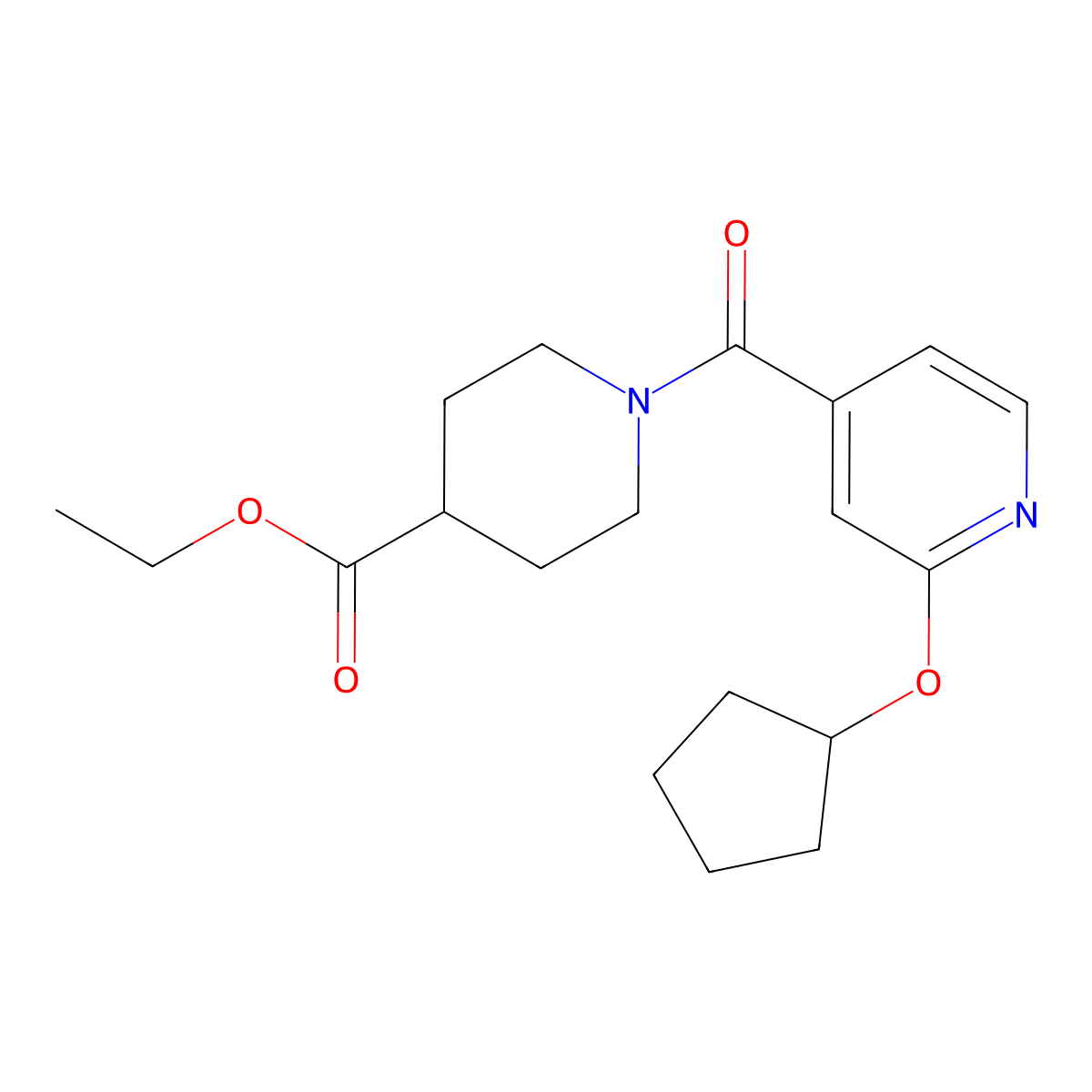 Ethyl 1-(2-(cyclopentyloxy)isonicotinoyl)piperidine-4-carboxylate molecular structure, CAS 2034617-78-0