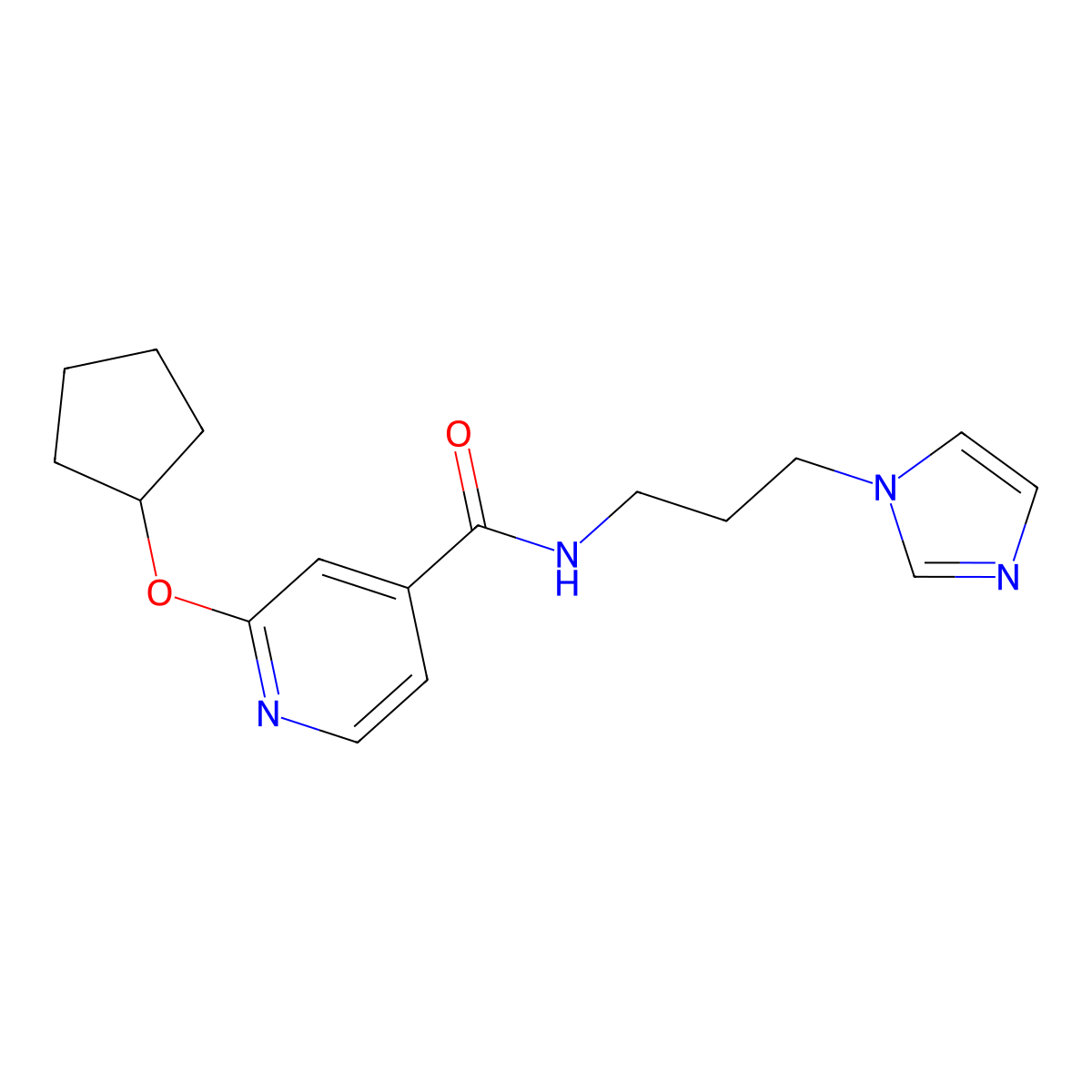 N-(3-(1H-imidazol-1-yl)propyl)-2-(cyclopentyloxy)isonicotinamide molecular structure, CAS 2034617-80-4