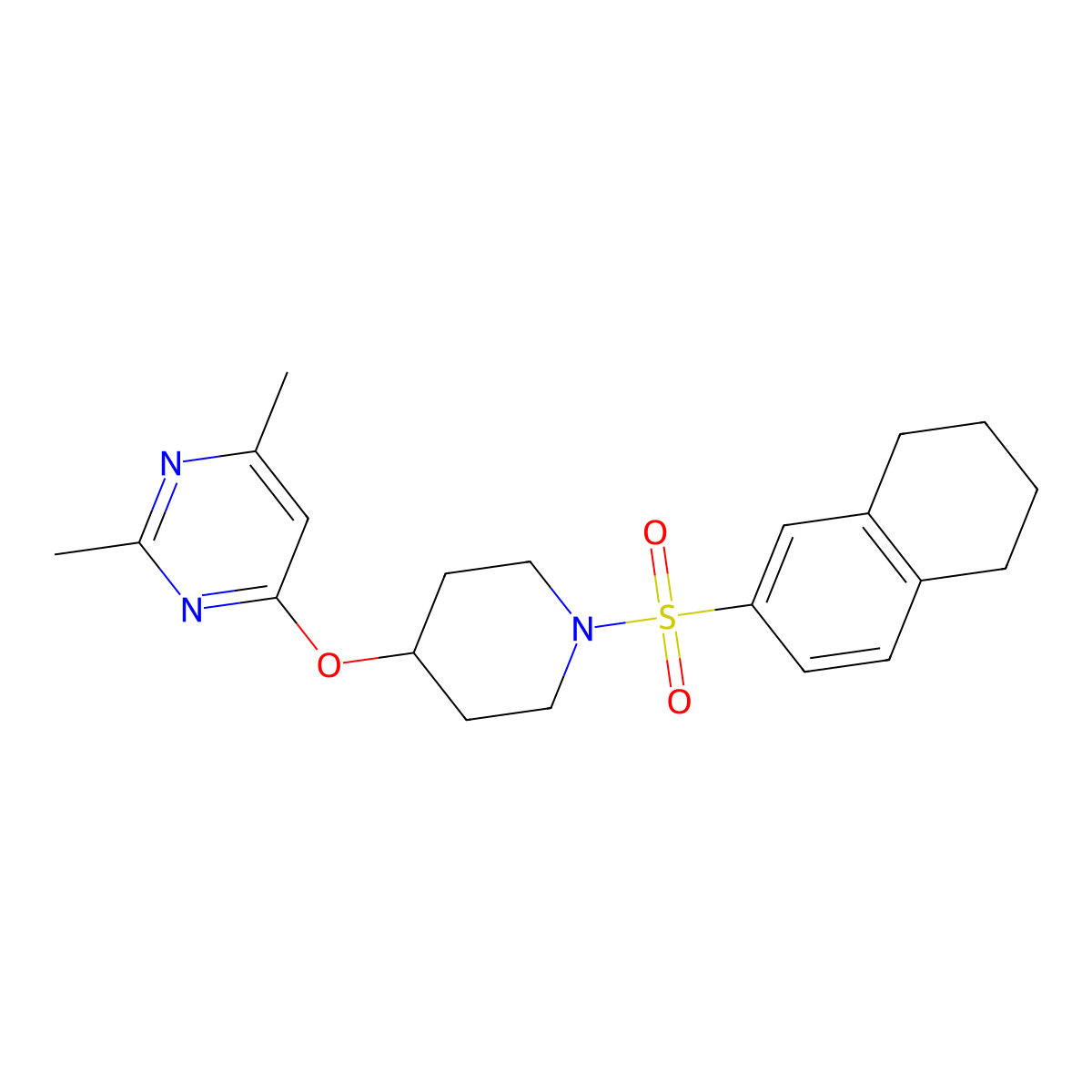 2,4-Dimethyl-6-((1-((5,6,7,8-tetrahydronaphthalen-2-yl)sulfonyl)piperidin-4-yl)oxy)pyrimidine molecular structure, CAS 2034617-88-2