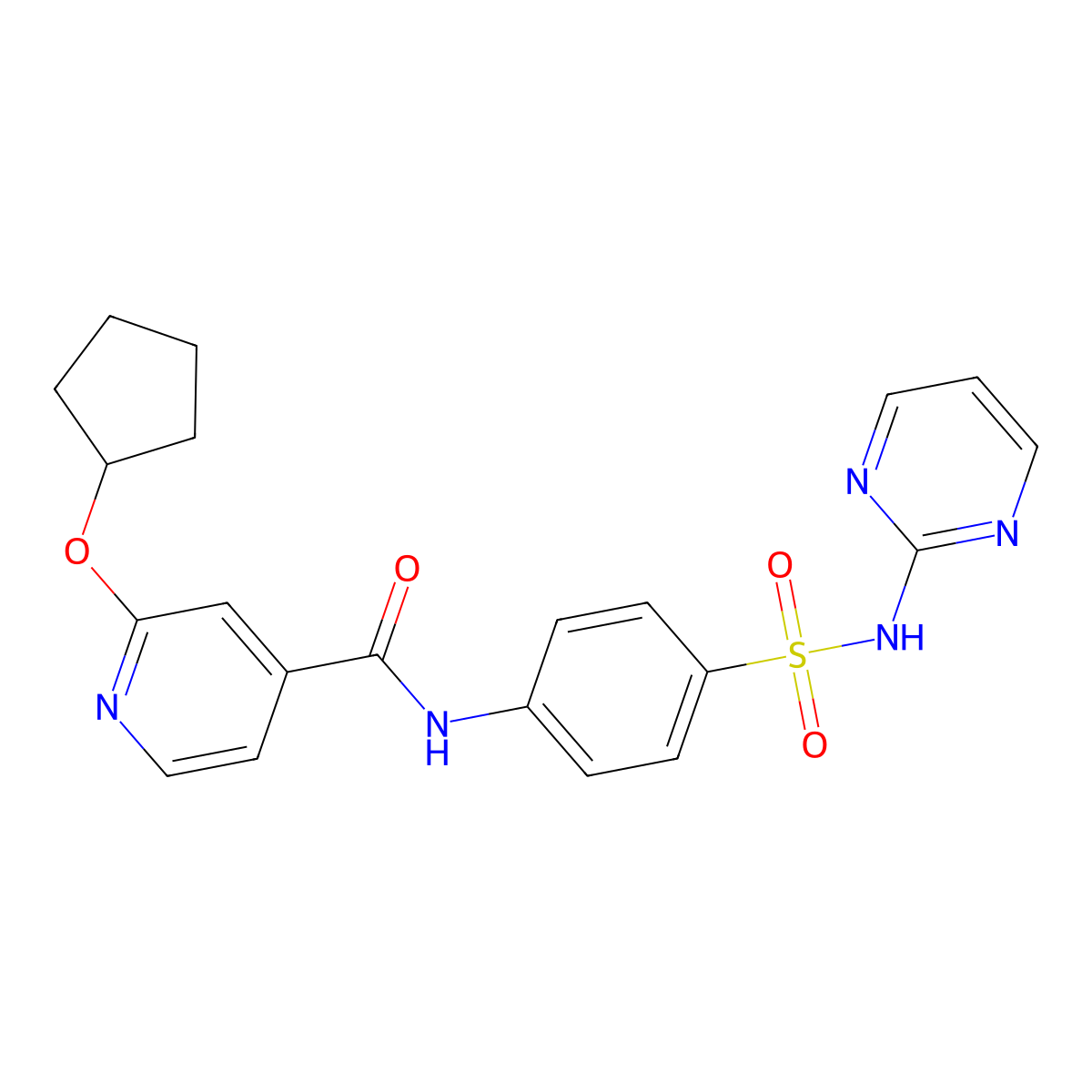 2-(cyclopentyloxy)-N-(4-(N-(pyrimidin-2-yl)sulfamoyl)phenyl)isonicotinamide molecular structure, CAS 2034617-91-7