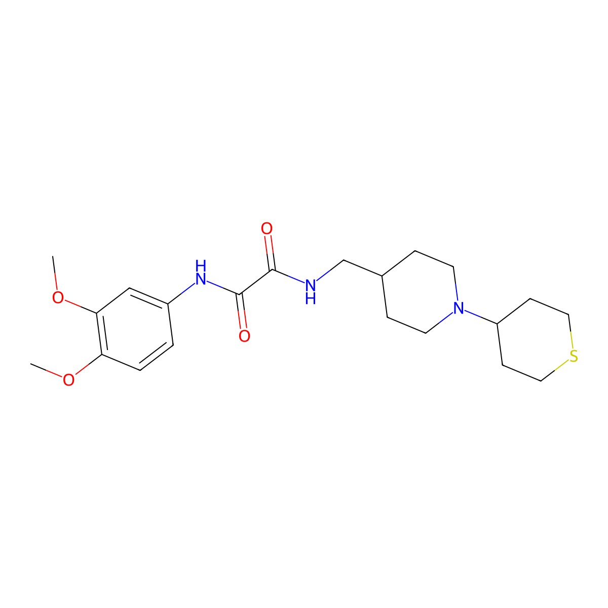 N1-(3,4-dimethoxyphenyl)-N2-((1-(tetrahydro-2H-thiopyran-4-yl)piperidin-4-yl)methyl)oxalamide molecular structure, CAS 2034617-94-0