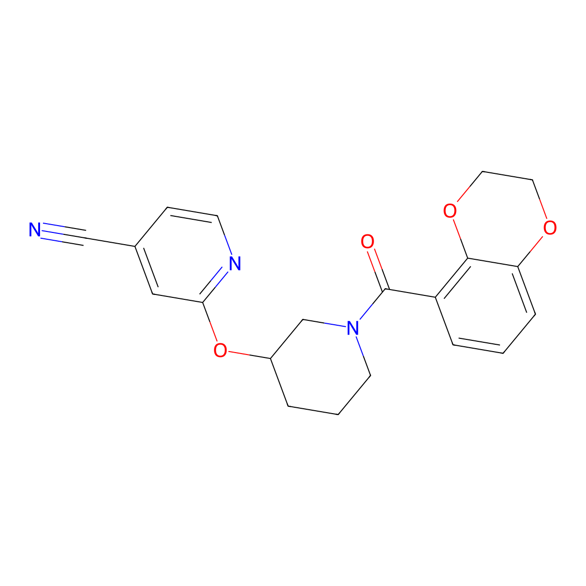 2-((1-(2,3-Dihydrobenzo[b][1,4]dioxine-5-carbonyl)piperidin-3-yl)oxy)isonicotinonitrile molecular structure, CAS 2034618-03-4