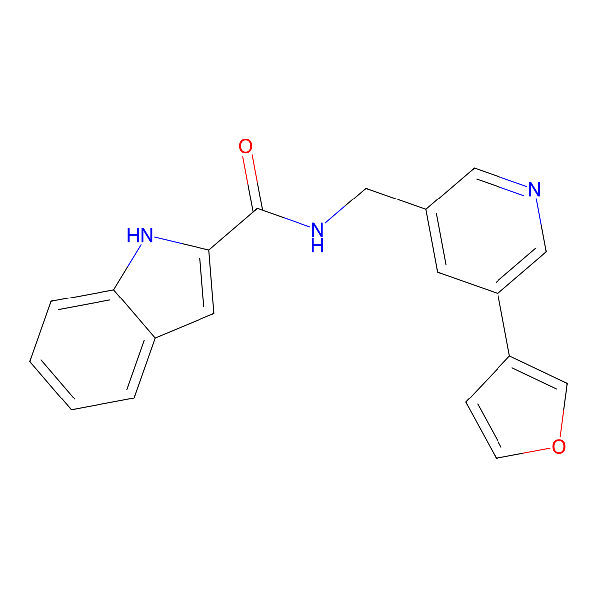 N-((5-(furan-3-yl)pyridin-3-yl)methyl)-1H-indole-2-carboxamide molecular structure, CAS 2034618-08-9