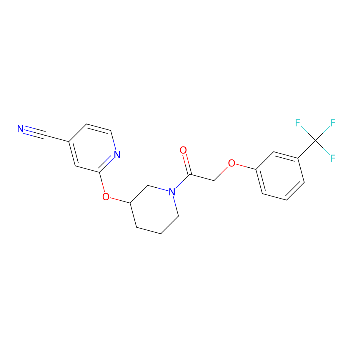 2-((1-(2-(3-(Trifluoromethyl)phenoxy)acetyl)piperidin-3-yl)oxy)isonicotinonitrile molecular structure, CAS 2034618-09-0
