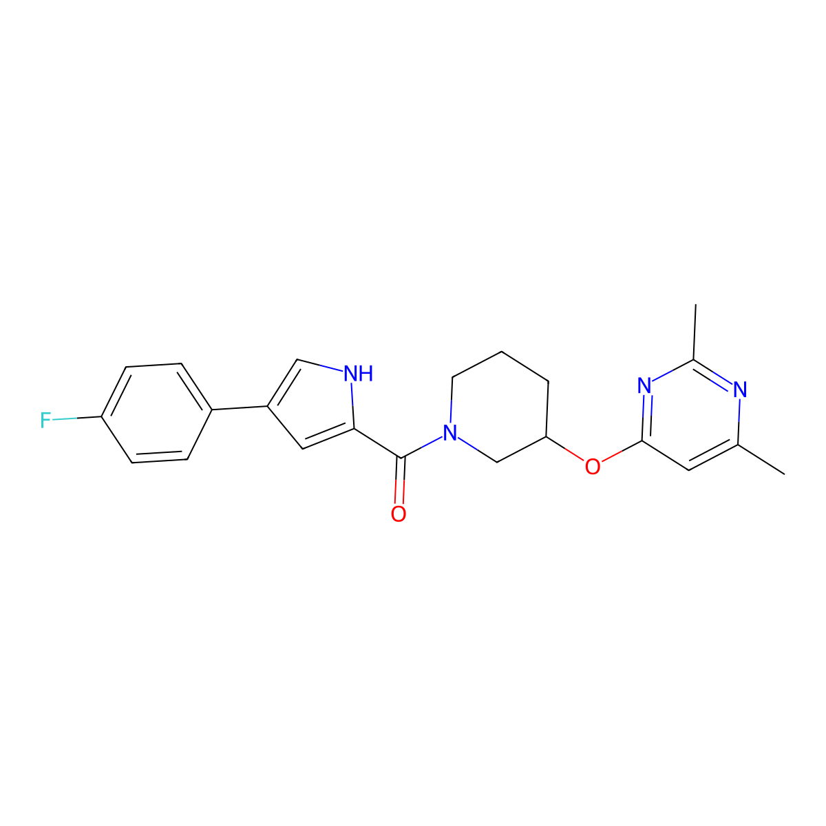 (3-((2,6-dimethylpyrimidin-4-yl)oxy)piperidin-1-yl)(4-(4-fluorophenyl)-1H-pyrrol-2-yl)methanone molecular structure, CAS 2034618-17-0