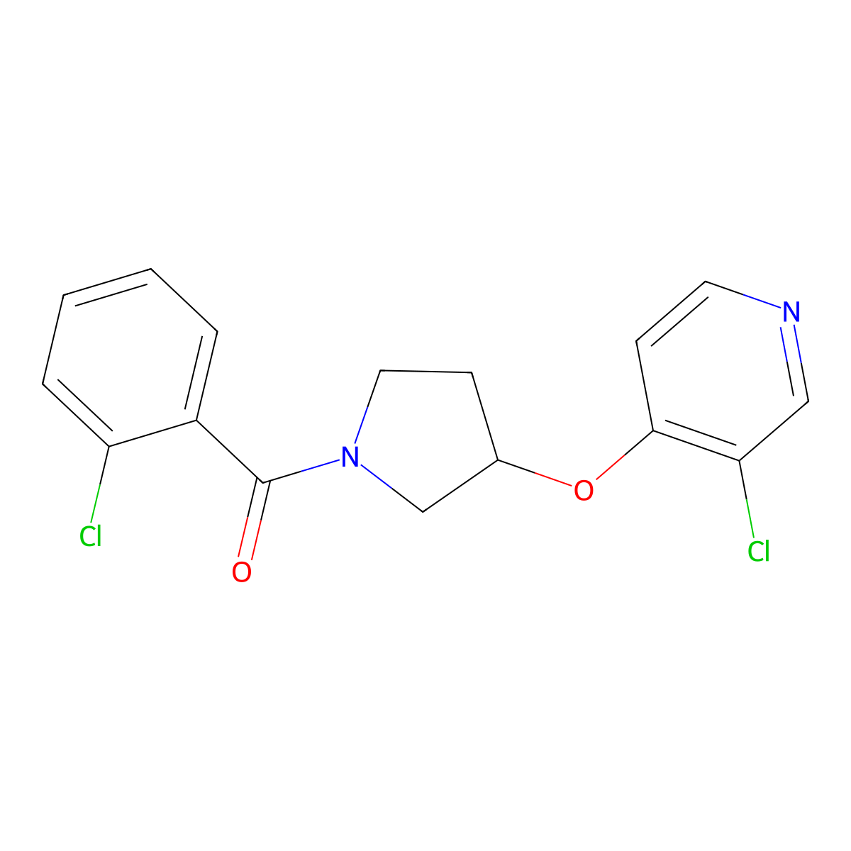 (2-Chlorophenyl)(3-((3-chloropyridin-4-yl)oxy)pyrrolidin-1-yl)methanone molecular structure, CAS 2034618-18-1